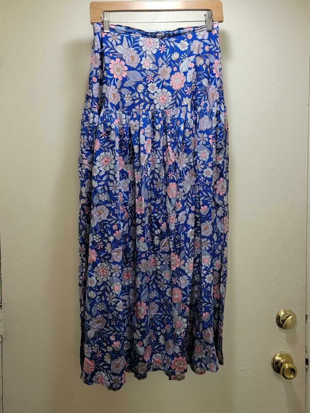 Abel The Label Blue Floral Maxi Skirt with Pink Accents